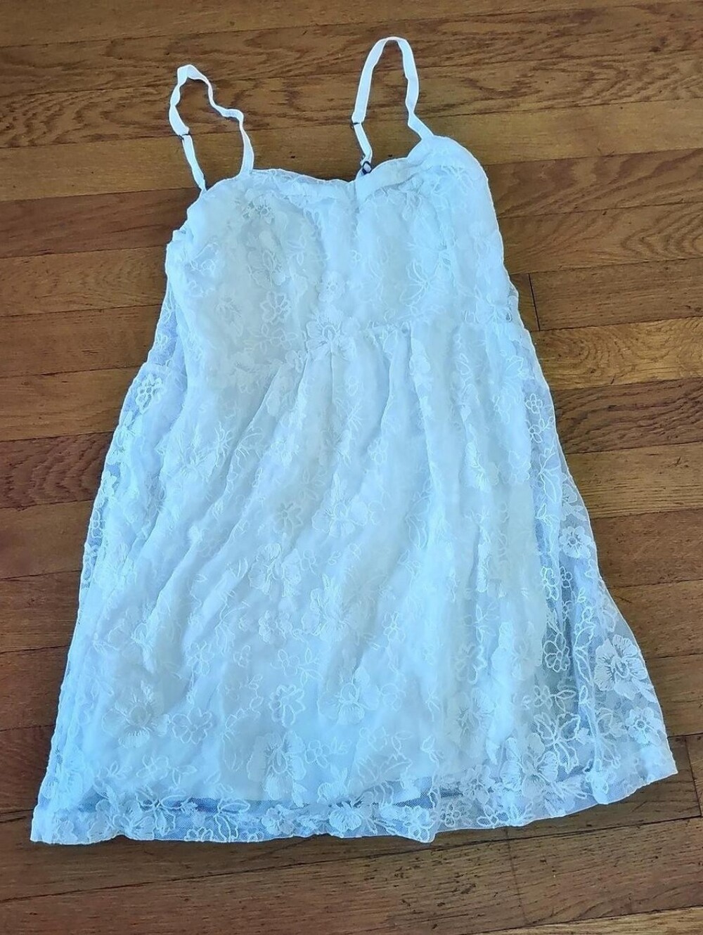 abercrombie & fitch y2k white floral lace slip mini dress adjustable straps xs